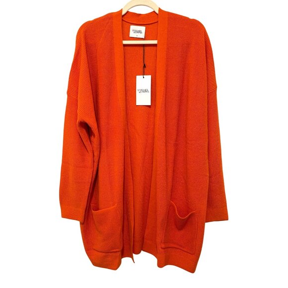 Stitches + Stripes Orange Open Front Ribbed Knit Long Cardigan Sweater Sz M NWT - Picture 1 of 3